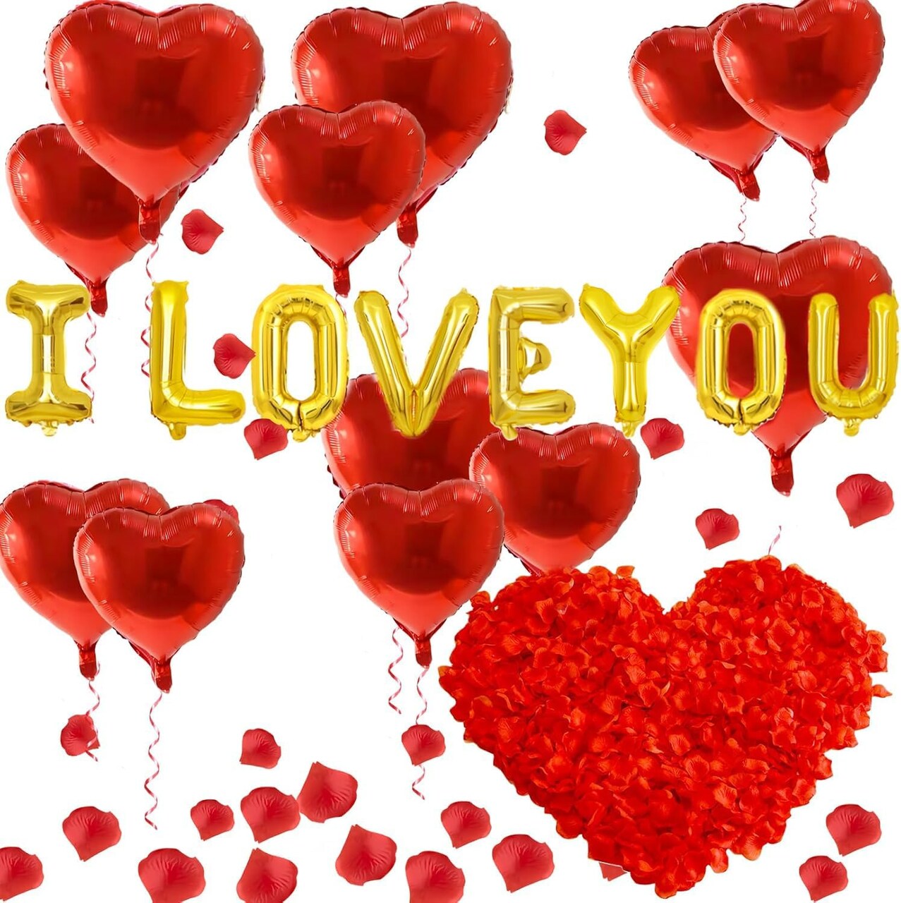 I Love You Balloons and Heart Balloon with 500 Pieces Rose Petals